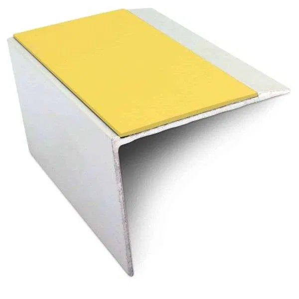NSL21 67×55mm DDA compliant aluminium non-slip stair nosing edge trim with PVC insert fitted on a UK stair edge. 11