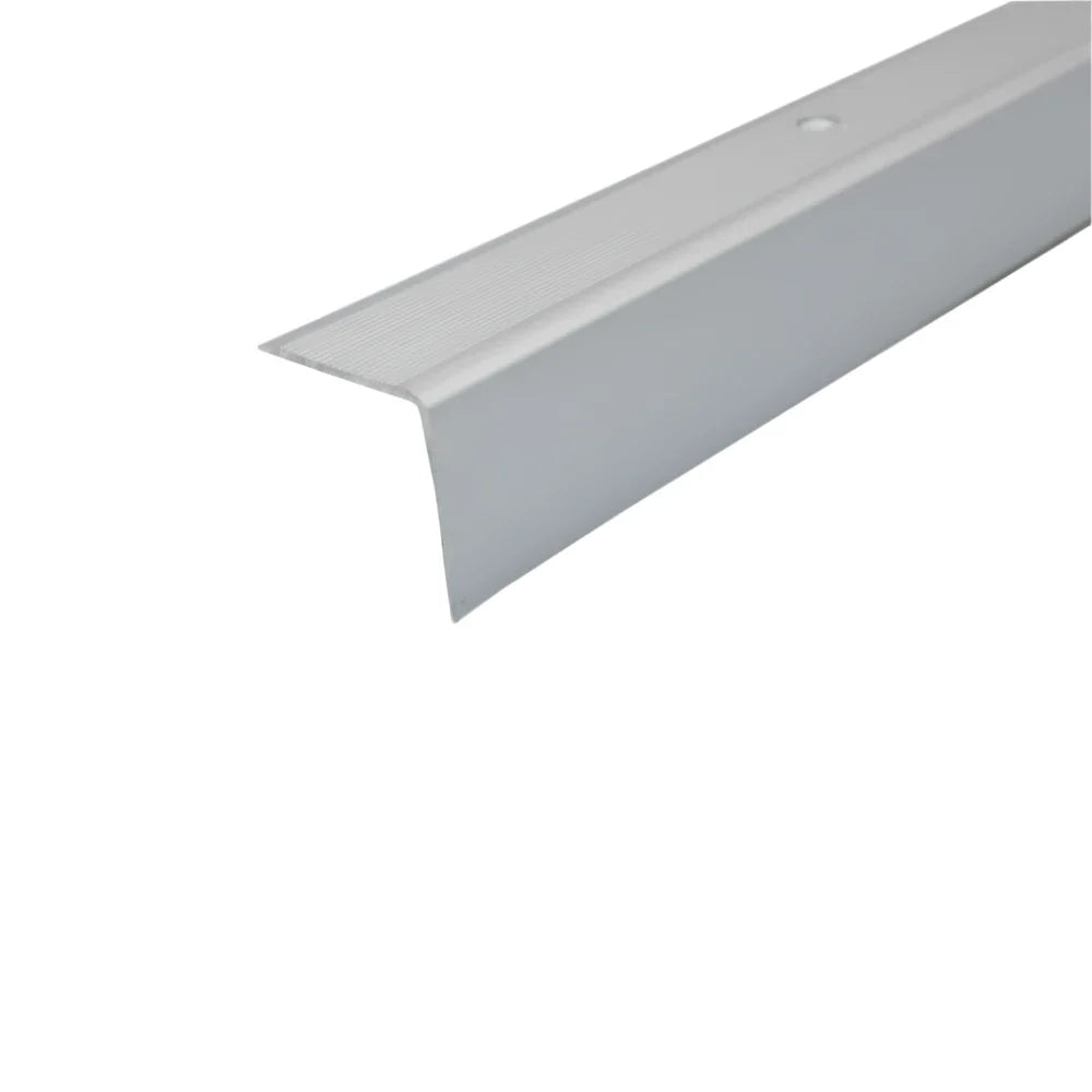 A41 35x35mm anodised aluminium non-slip ribbed stair nosing fitted to stairs for improved grip and long-lasting edge protection. 6