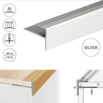 A60 15 x 22mm Push-In Anodised Aluminium Stair Nosing Edge Trim