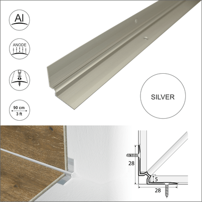 C31 28 x 28mm Anodised Aluminium LVT Stair nosing Inner Corner For 5mm Flooring