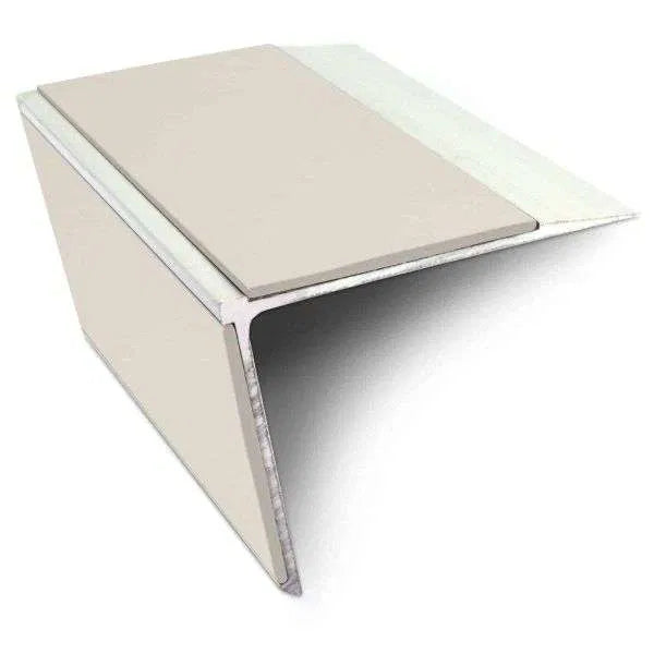 NSL28 75×58mm DDA compliant aluminium non-slip stair nosing edge trim with PVC insert fitted to a UK stair edge. 4