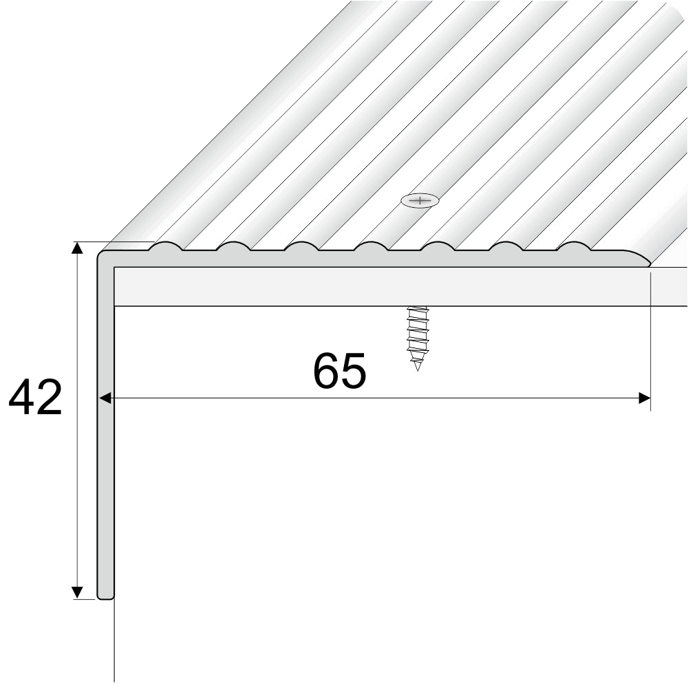 A32 65 x 42mm Cayrus Aluminium Non Slip Ribbed Treads Edge Trim Size