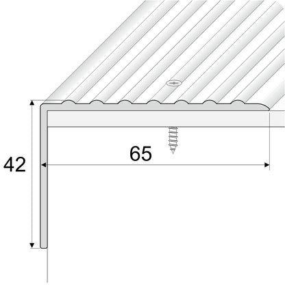 A32 65 x 42mm Cayrus Aluminium Non Slip Ribbed Treads Edge Trim Size