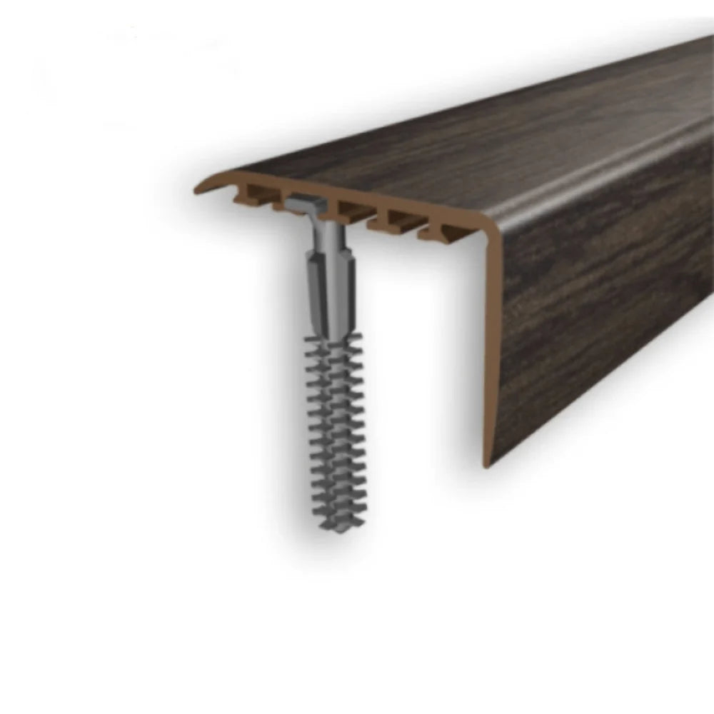 D-K0100 PVC wood effect stair nosing edge trim 45x22mm for residential and light commercial staircases