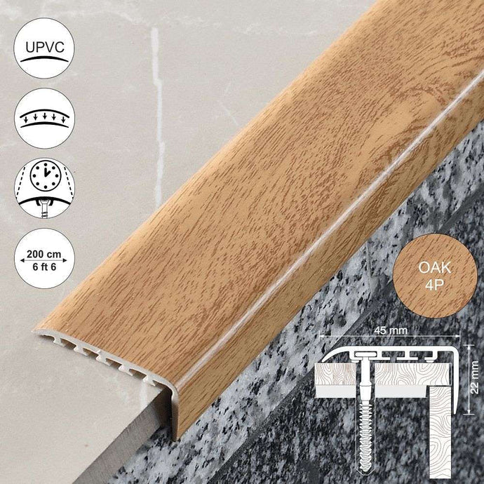 D-K0100 PVC wood effect stair nosing edge trim 45x22mm for residential and light commercial staircases 7