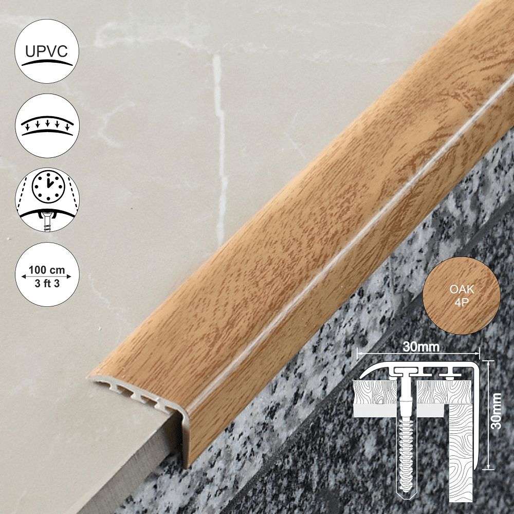 D-K0200 PVC wood effect stair nosing edge trim 30x30mm for residential and commercial staircases 8