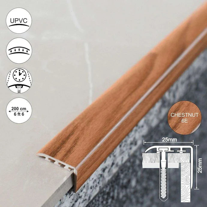 D-K0300 25x25mm PVC Wood Effect Stair Nosing | Durable Edge Protection 13