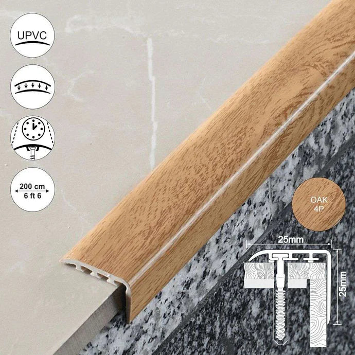 D-K0300 Pvc Wood Effect Stair Nosing Edge Trim ( 25 x 25mm )