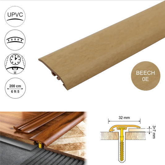 D-Z0100 32mm Pvc Wood Effect Door Threshold Ramp Profile