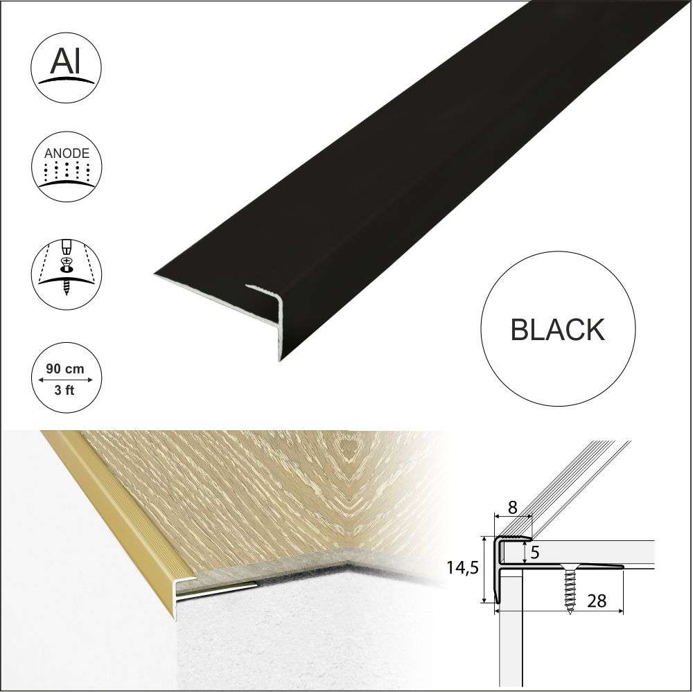 C24 28 x 14.5mm Anodised Aluminium LVT Stair nosing Edge Profile For 5mm Flooring