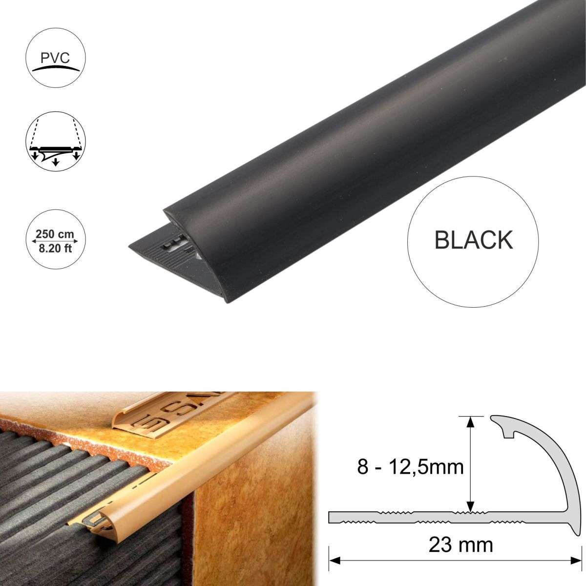 Round Edge PVC Tile Trims Quadrant Tile 8,10,12.5mm