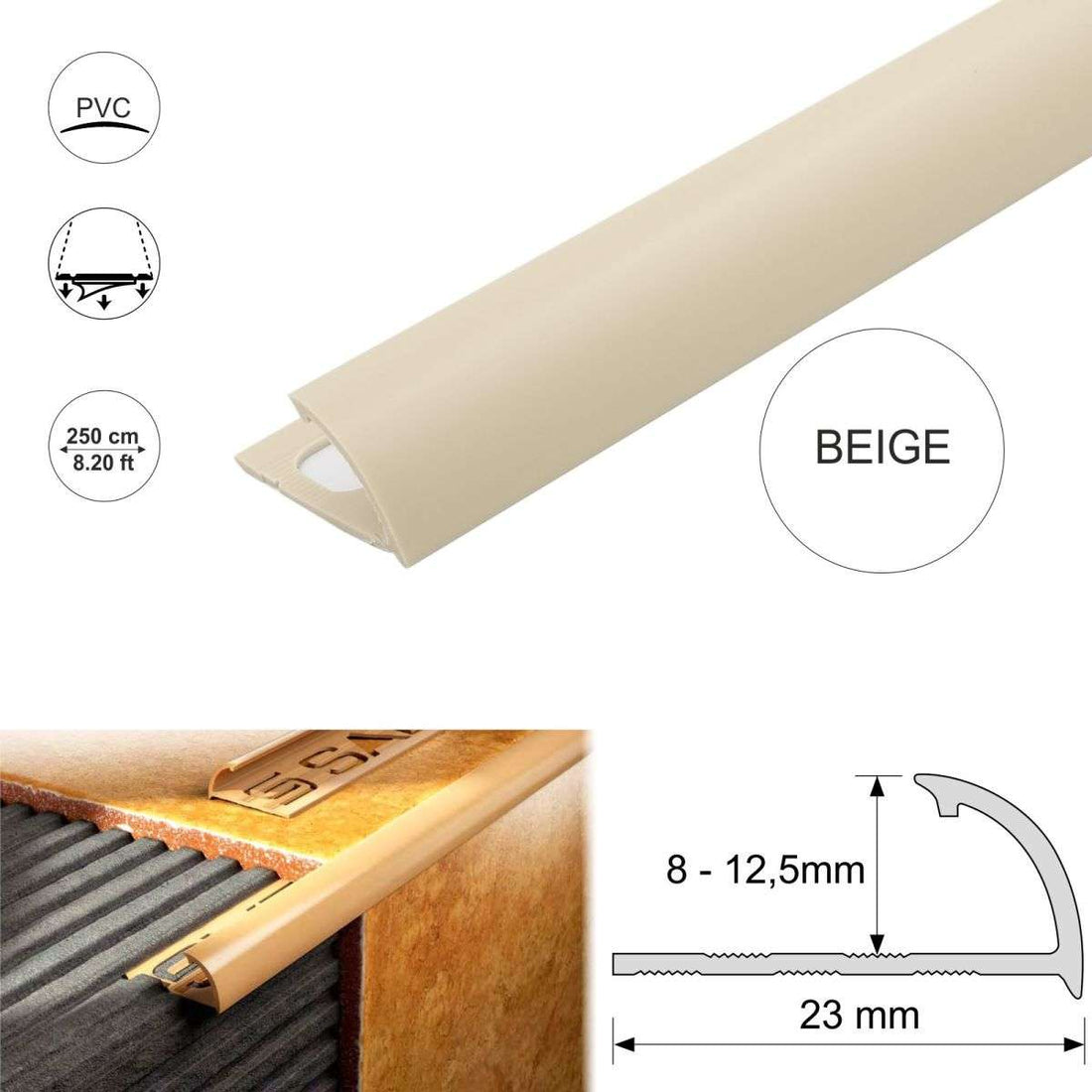 Round Edge PVC Tile Trims Quadrant Tile 8,10,12.5mm