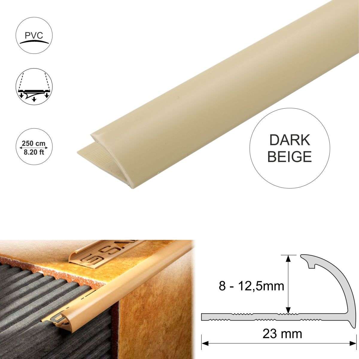 Round Edge PVC Tile Trims Quadrant Tile 8,10,12.5mm