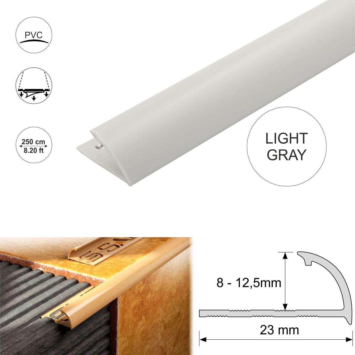 Round Edge PVC Tile Trims Quadrant Tile 8,10,12.5mm