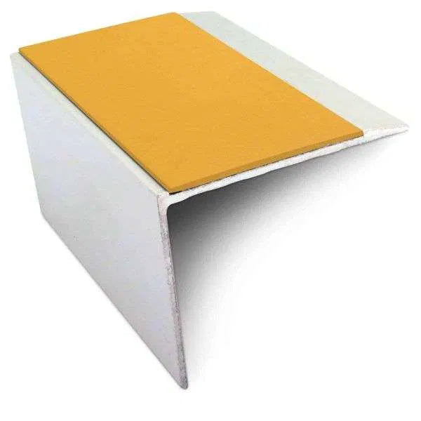 NSL21 67×55mm DDA compliant aluminium non-slip stair nosing edge trim with PVC insert fitted on a UK stair edge. 8