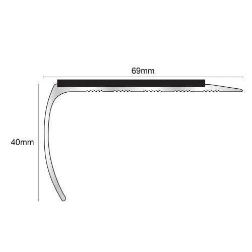 A13 40mm aluminium wood effect self adhesive door threshold strip fitted between two floor surfaces in a UK doorway. 12
