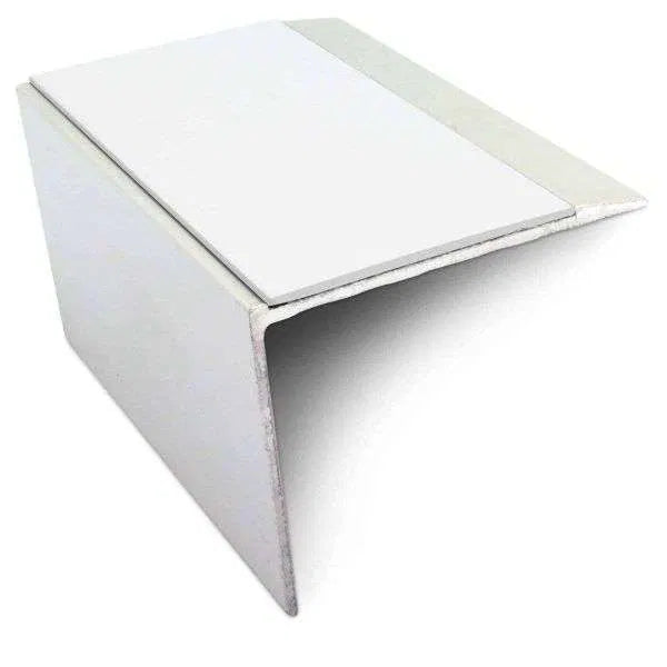 NSL21 67×55mm DDA compliant aluminium non-slip stair nosing edge trim with PVC insert fitted on a UK stair edge. 10