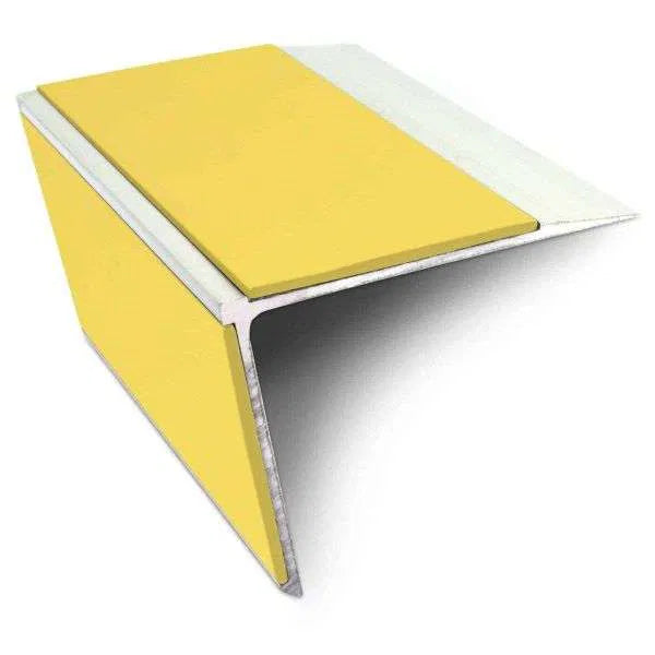 NSL28 75×58mm DDA compliant aluminium non-slip stair nosing edge trim with PVC insert fitted to a UK stair edge. 14